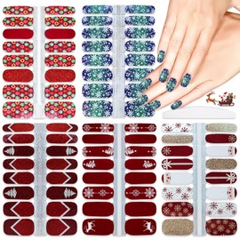 YECIRALA 5 Sheets Christmas Nail Polish Strips Stick On Nails Christmas Father Tree Reindeer Snow Flakes Nail Stickers Full Nail Wraps for Women Girls Christmas Nail Polish Stickers Gel Nail Strips