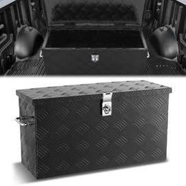 D SOLUTIONS Truck Bed Tool Box 27" with Top Handle, Waterproof Heavy Duty Aluminum Trailer Toolbox Storage Organizer Chest for Pickup Truck Bed TV, Powdercoated Black