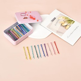 50 Pcs Bobby Hair Pins for Women Thick Thin Hair with Cartoon Barrette Bobby Pin Storage Box Hairpins Hair for Women Girls Short Long Hair Styling Pins for Updo Buns 2.2 Inches Colorful Wave Hair Pin