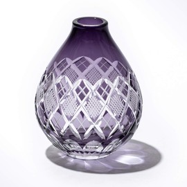 Taimuro Koubou TB90461M Edo Kiriko Yarai Fish Crest Drop (Edo Purple) in Wooden Box Made in Japan