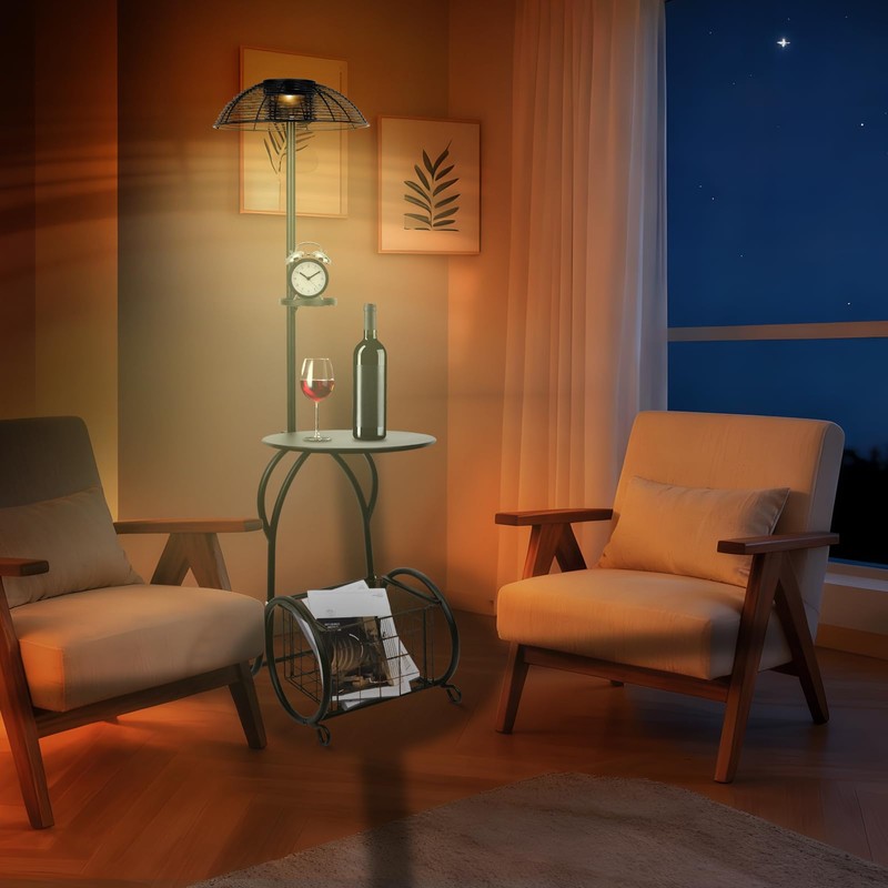 Solar Outdoor Side Table with Light, 52.5'' Waterproof Metal Patio