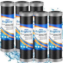Brightify 10"x2.5" 5 Micron Carbon Water Filter, Whole House Carbon CTO Water Filter Cartridge Replacement Fits Culligan D-10A, P5-D, DuPont WFPFC8002, SCWH-5, GE FXWTC, Whirlpool WHCF-WHWC, 6 Pack