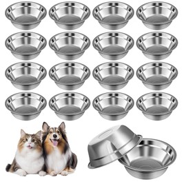 16 Pcs Pets Bowl Bulk 15 oz Pet Feeding Bowl Stainless Steel Dog and Cat Bowls Pet Feeder Metal Small Puppy Raised Food and Water Bowls for Small Medium Pets Supplies