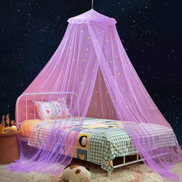 Mengersi Bed Canopy for Girls,Canopy for Bed Girls Room Decor,Canopy Bed Curtains to Cover Bed Tent Kids Baby Crib,Purple