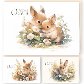 Easter Cards with Envelope, Easter Magic in Natural Tones, Set of 12, Hinged Happy Easter Greeting Cards in A6 Format, Folding Cards with Cute Rabbit, Delicate Merry Easter Card Set, Envelope High