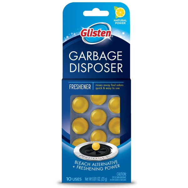 Glisten Disposer Care Freshener, Odor Eliminator, Quick & Easy-to-Use Garbage Disposal Freshener, Lemon Scent, 10 Use