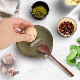 Egg Cracker & Spoon Holder, Spoon Rest for Kitchen, Ceramic Spoon Holder for Stove Top, Cooking Spoon Holder,Heat Resistant Utensil Rest for Countertop, Dishwasher Safe, Blue (Green)