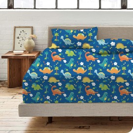 Twin Sheet Set - 4 Piece Bedding - Brushed Microfiber Soft Sheets for Twin Size Bed with Flat,Fitted Sheet,2 Pillow Cases (Blue Dinosaur)