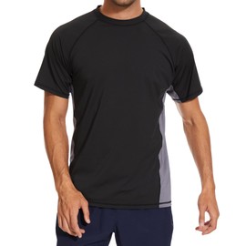 Arcweg Rash Guard Men Short Sleeves Shirt UPF 50+ Elastic Rash Vest Loose Fit Swimming Top Quick Drying Running Vest Sports Top Black Gray L(UK)