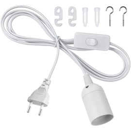 DiCUNO E27 Lamp Holder with Switch, E27 Lamp Base with 2M Power Cord and EU Plug, for Lamp Hanging, Pendant Lights, Ceiling Lamps, DIY Projects, White, Pack of 1