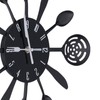 Black Kitchen Wall Clock Removable Modern Cutlery Kitchen Spoon Fork