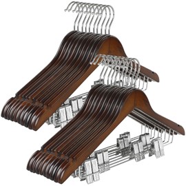 TOPIA HANGER Wooden Suit Hangers with Adjustable Metal Clips (20 Pack), Solid Wood Clothes Hangers, 360° Swivel Hook, Premium Retro Finish Pants Hangers for Clothes Coat, Jeans, Blouse-CT28A20