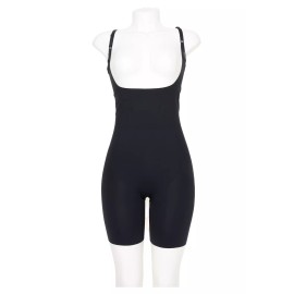 Spanx L140609 Thinstincts Open-Bust Mid-Thigh Shaping Black Bodysuit Size 1X