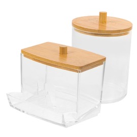 LABRIMP Cotton Swab Containers Bamboo Lid Box Storage Case for Cotton Pads Makeup Organizer