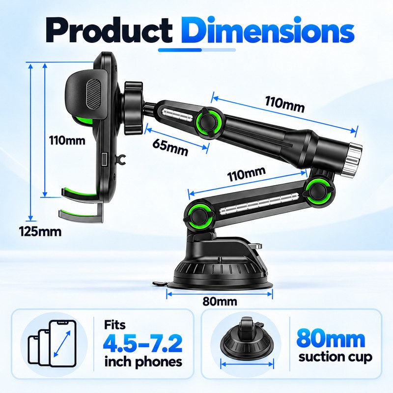Suction Cup Car Phone Holder for Hands-Free Driving – Adjustable