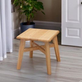 eHemco Solid Hardwood Step Stool with Double Cross Brace Support for Adults and Kids, 12.25 Inches, Natural, Set of 2