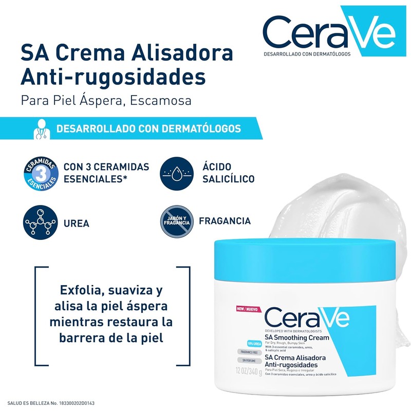 CeraVe Crema Alisadora Anti-Rugosidades con Fórmula Exfoliante para Piel Seca,