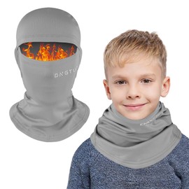 AYPOW Children's Balaclava Winter 4-12, Multifunctional Windproof Fleece Warm Ski Mask Cycling Face Mask Under Helmet Balaclava Hat with Neck Warmer for Boys Girls Winter Outdoor Sports, gray