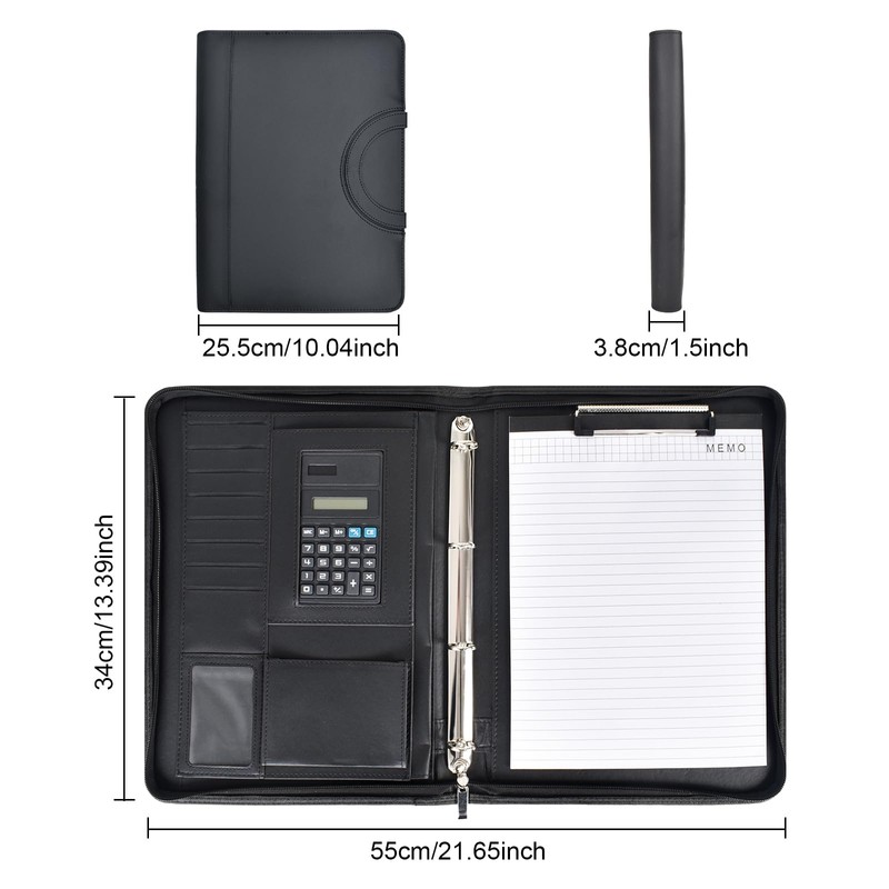 Colexy A4 Writing Case, Leather Conference Folder with Calculator, Waterproof
