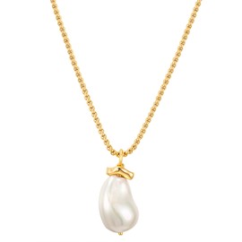 Yokoamii Women's Necklace 14 Carat Yellow Gold-Plated Metal with Baroque Shell Pearl Approx. 15.5-16.0 mm Fashion Jewellery Chain, Metal