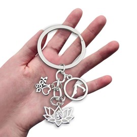 iMagitek 25 Pcs Yoga Keychain Lotus Flower Keychain Yoga Teacher Keychain Yoga Instructor Gift Buddhist Encouragement Keychain Yoga Lovers Gift, Medium, Silver