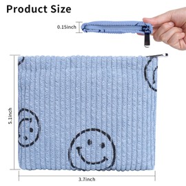 Teircno 2 Pack Coin Purse, Soft Corduroy Purse Pouch with Zipper Cute Smiley Face Coin Purse Mini Change Purse Pouch for Pocket, Small Purse for Women Credit Card Key Lipstick Holder