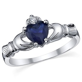 Sterling Silver 925 Irish Claddagh Friendship & Love Simulated Sapphire Blue Heart CZ Cubic Zirconia Ring 4