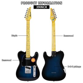 Bullstar Electric Guitar Beginner Kit TL Series, Full-Size Paulownia Wood Body, C-Shape Neck, Guitarra Electrica, Accessories Pack Guitar Bag MS110 (blue)