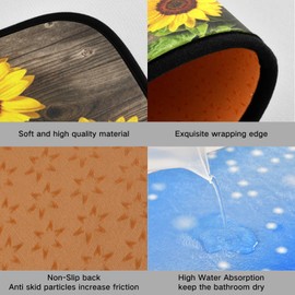 2 Pieces Kitchen Rug Set,Sunflowers on Wooden BoardKitchen Mat Non Slip Washable Hallway Runner Decor for Kitchen Floor Mat