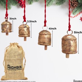 HIGHBIX Set of 4 Country Rustic Harmony Cow Bells Vintage Handmade Rustic Lucky Christmas Hanging Bells Wall Hanging Décor
