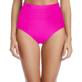 Tempt Me - Parte inferior de bikini retro de cintura alta para mujer, Rosado, L