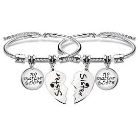 AGR8T 2 x Sister Bracelet for Sister, Gifts from Sister, Birthday Gifts from Sister, No Matter What Sister is Close to the Heart, Best Friend, Friendship Gifts, Metal, No Stone, Metal, Without Stone