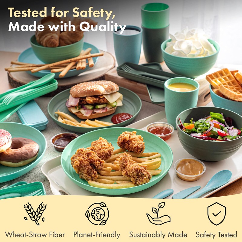 FOODLE Wheat Straw Dinnerware Set - BPA Free & Safety