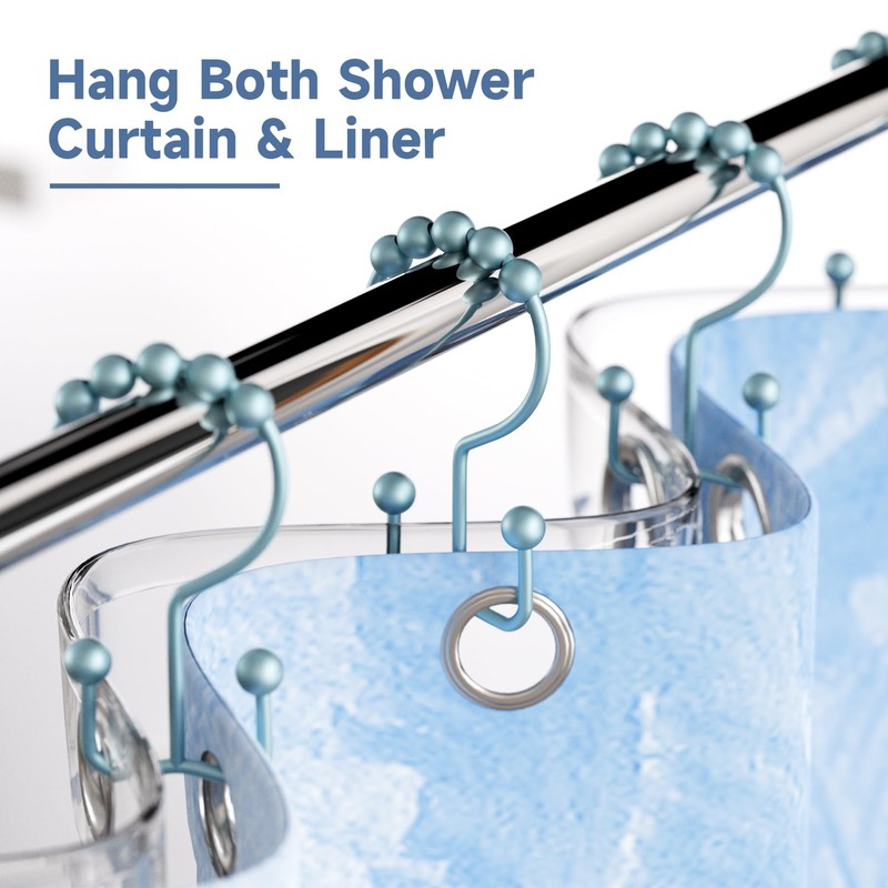 Titanker Shower Curtain Hooks Rings, Rust-Resistant Metal Double Glide Shower