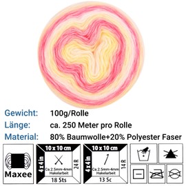 Maxee Gradient Yarn 100 g, 250 Mete Cupcakes Bobbel, Multicoloured Gradient Crochet Yarn, Hand Knit, Crochet, Cotton Knitting Yarn for Jumper Hats