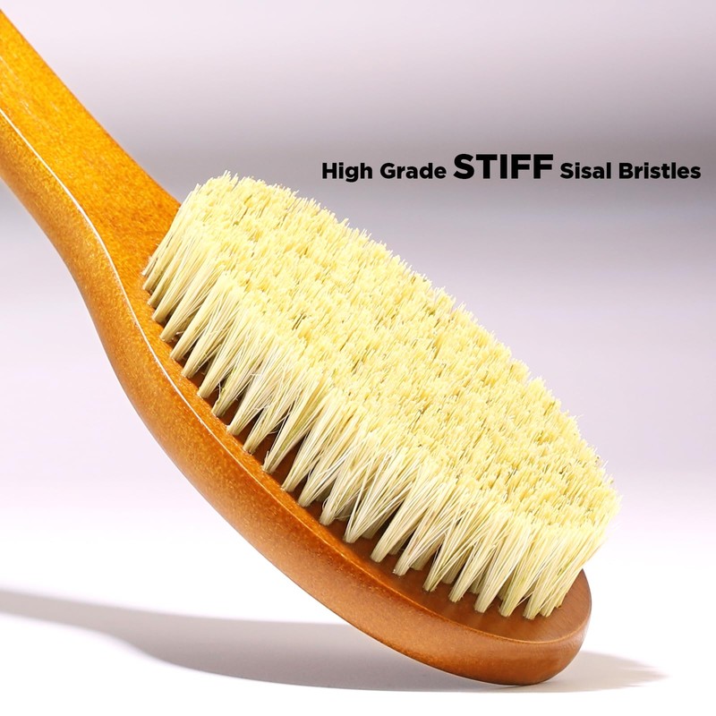 ICANdOIT-17.71Inch Natural Stiff Sisal Bristles Anti-Slip Curved Long Handle Bath
