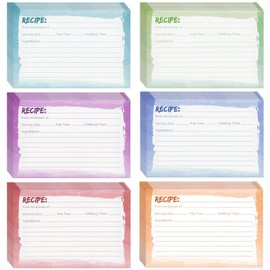 60-Pack Recipe Cards Double Sided, Colored Recipe Index Cards for Cooking and Kitchen Organization, Restaurants, Cafes, Diners, Watercolor Design, Bulk Pack (10.2 x 15.2 cm)