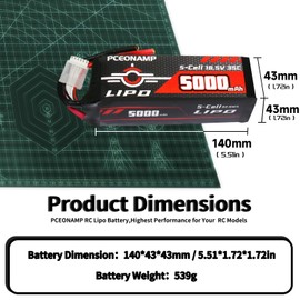 PCEONAMP 5S Lipo Battery 5000mAh 18.5V 35C with 4mm Bullets Plug Rechargeable High Capacity RC Battery Soft Case Fit for F3A Competition, EDF, High Speed Jet, with Storage Box(2Packs)