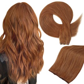 Full Shine Hair Extensions for Women Genius Weft Hair Extensions Color 330 Copper Human Hair Extensions 18 Inch Sew in Weft Remy Hair Extensions Silky Straight Human Hair 50G