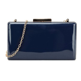 Girly Handbags Womens Patent Hard Case Clutch Bag Small Navy