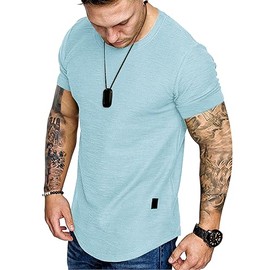 Fashion Mens T Shirt Muscle Gym Workout Athletic Shirt Cotton Tee Shirt Top Blue