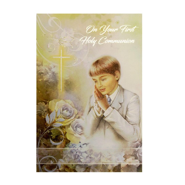Boy First Holy Communion Card with Envelope and Gold Embossed