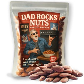 Dad Rocks Nuts, Funny Gag Gift for Music-Loving Dads, Salty Roasted Almond Snack with Rock 'n Roll Attitude, Hilarious Father's Day or Birthday Gift, Made in USA
