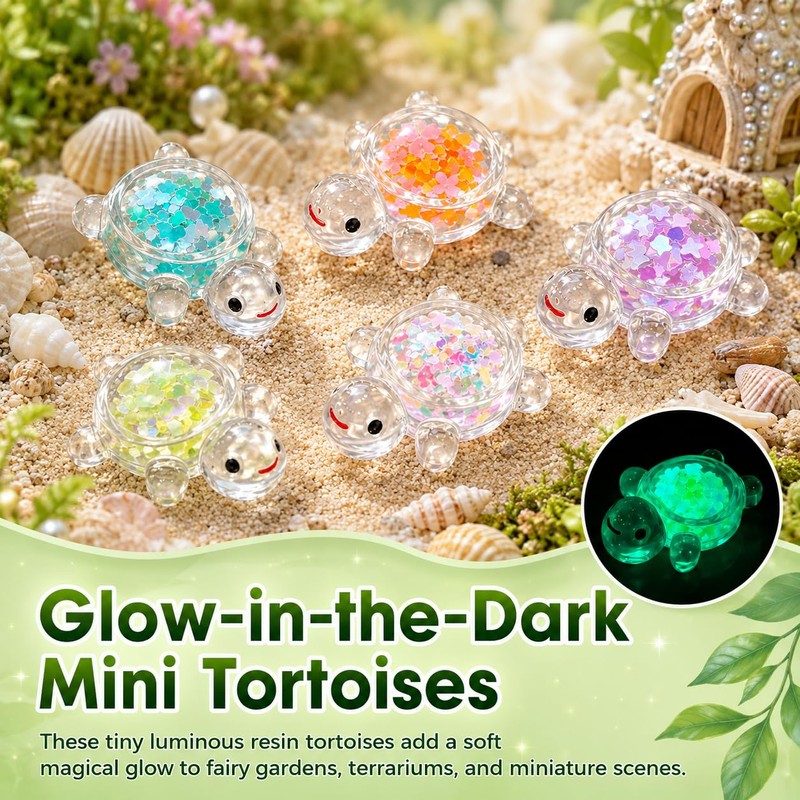 ElvenJoy 20Pcs Mini Turtles with Glitter and Glow Effect, Transparent
