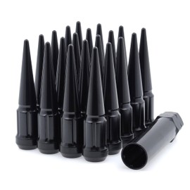 EZAccessory 1/2" Short Spline Spike Lug Nuts Black 20 Pieces+Key 3.35" Tall Bulge Acorn for Chevy 1/2 T Blazer (5 Lug) C10