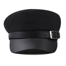 Brcus Men Women Yacht Captain Sailor Hat Newsboy Cabbie Baker Boy Peaked Beret Cap Black with Buckle