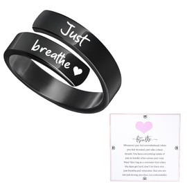 Xeyau Just Breathe Ring for Women Inspirational Rings Hope Rings Adjustable Stain Steel Lotus Heart Spiral Wrap Twist Rings Heart felt To My Daughter/Best Friend Jewelry (Heart-Black)