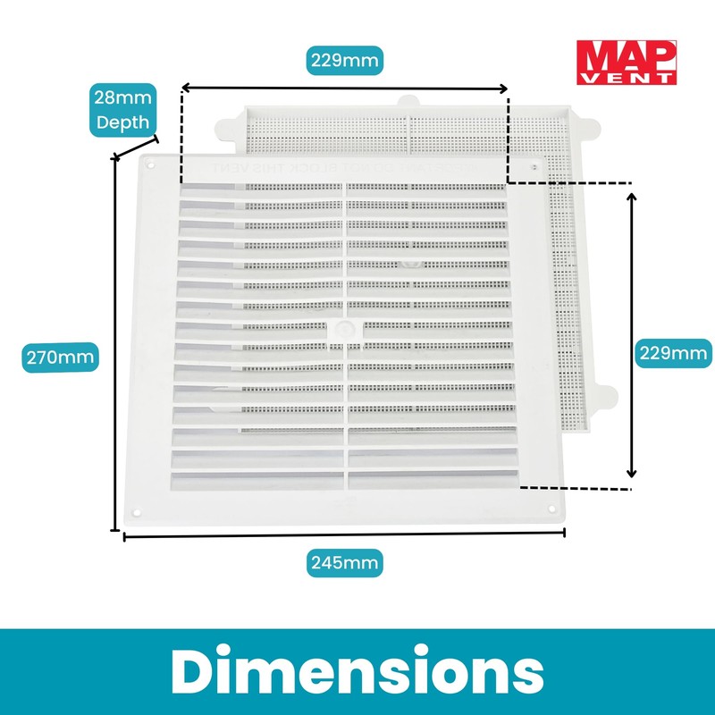 Map White Louvre Vent 229 x 229mm (9"x9") with Detachable