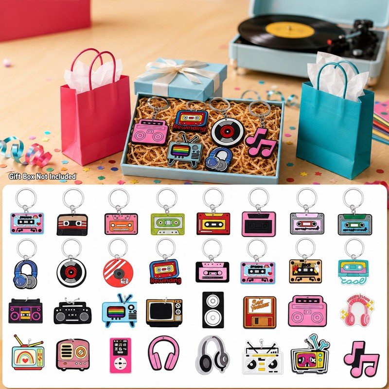 Metacipher 70 Pcs Retro Music Keychains Bulk 80s Music Party