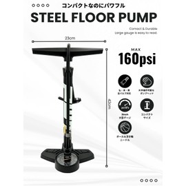 PWT FP03S Bicycle Air Pump, Floor Pump, One-Handed, Easy Pump Head, Includes Air Pressure Gauge, US Style, English Style, Presta Type, All Valves, 160 psi (1100 kPa, Short, Compact, English Type)